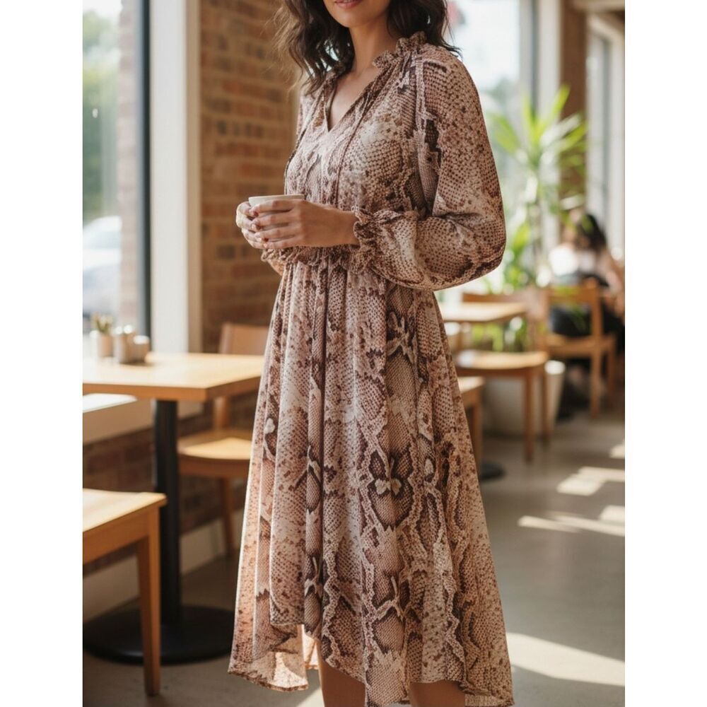 Anthropolgie THML Snakeskin Dress Womens Size M Lightweight Boho Peasant Midi